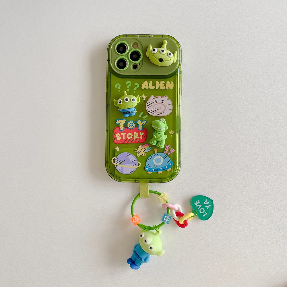 Cute Strawberry Bear iPhone Case with Mirror Stand & Charm Bracelet
