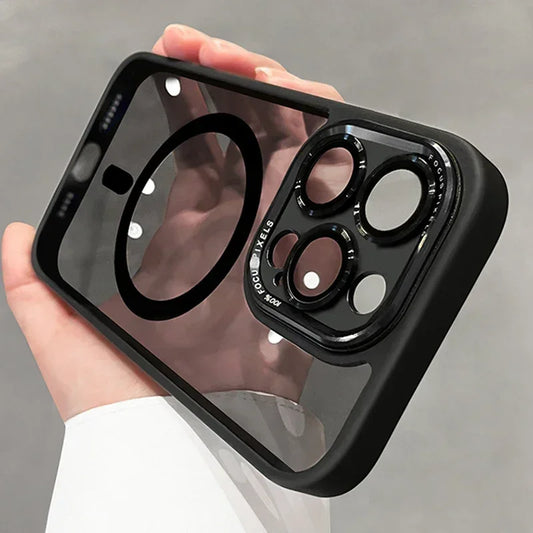 Luxury Magnetic Metal Lens Bumper Protection Case For iPhone 17 16 15 14 13 12 11 Pro Max Funda Wireless Charge Hard Clear Cover