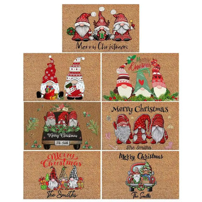 Christmas Gnome Welcome Door Mat – Indoor Outdoor Holiday Rug