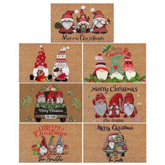 Christmas Gnome Welcome Door Mat – Indoor Outdoor Holiday Rug