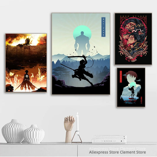 Attack on Titan Anime Wall Art Poster – Levi Ackerman & Eren Yeager Canvas Print