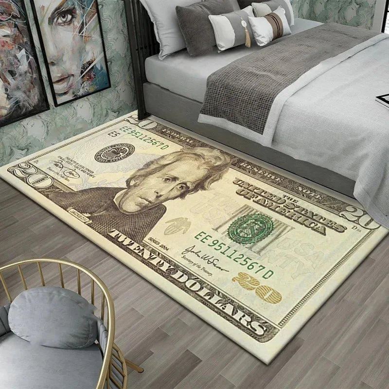 Dollar Print Area Rug – Anti-Slip Bedroom & Game Room Floor Mat