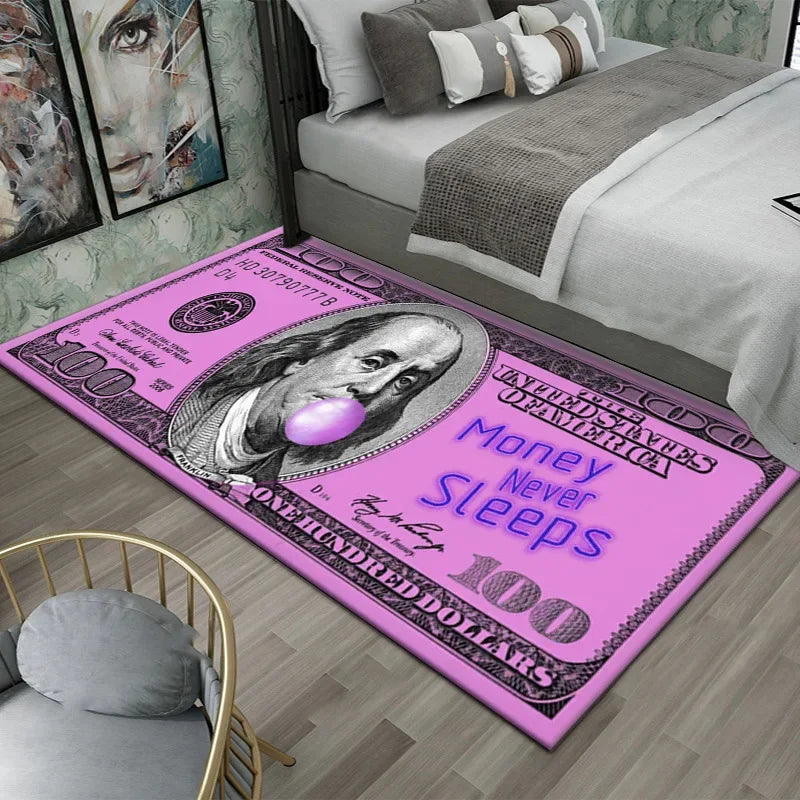 Dollar Print Area Rug – Anti-Slip Bedroom & Game Room Floor Mat