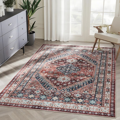 Bohemian Vintage Area Rug – Stain-Resistant Persian Medallion Carpet