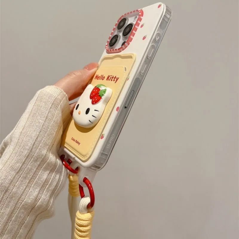 Hello Kitty Strawberry 3D Card Holder iPhone Case with Strap