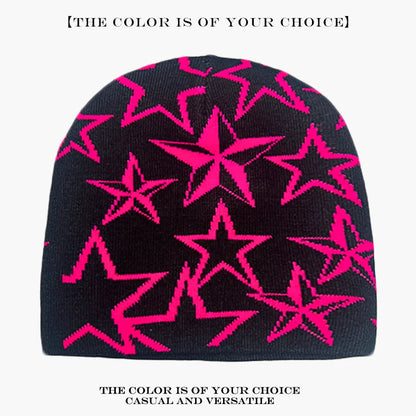 Star Print Beanie Hat – Unisex Hip Hop Knit Cap for Fall & Winter