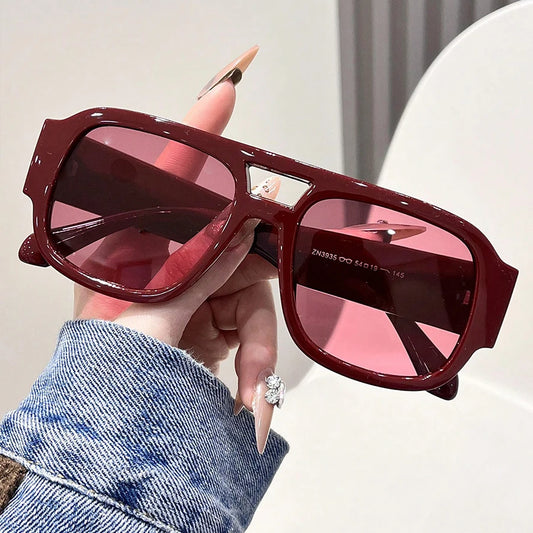 Double Bridges Square Sunglasses Women Candy Color Retro Wide Legs Men Sun Glasses Shades Uv400
