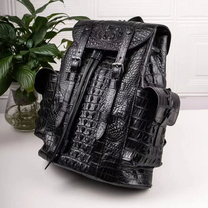 Crocodile Skin Genuine Leather Men's Backpack – Luxury Black Bag
