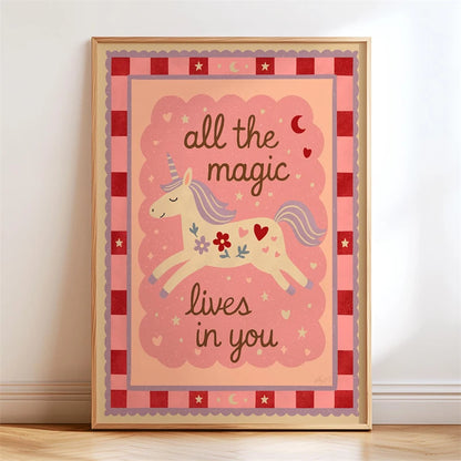 Boho Kids Wall Art Poster – Unicorn Motivational Print for Nursery & Girls Room