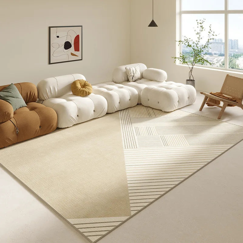 Cream Abstract Area Rug – Light Luxury Living Room Carpet
