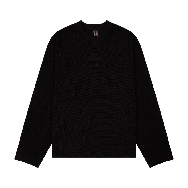 Cherry Blossom Embroidery Waffle Knit Long Sleeve T-Shirt