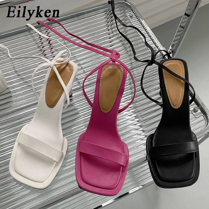 Lace-Up Ankle Strap Block Heel Sandals – Square Toe Women's Heels