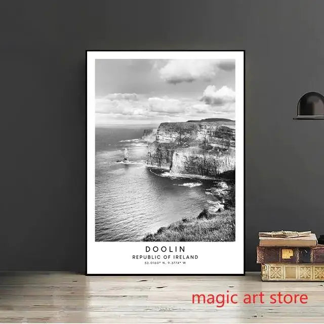 City Travel Poster – Black & White Landmark Wall Art Print for Home Decor