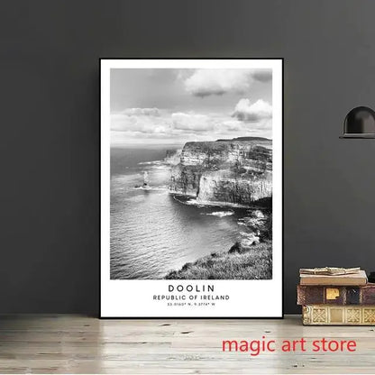 City Travel Poster – Black & White Landmark Wall Art Print for Home Decor