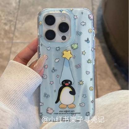3D Star Penguin Samsung Galaxy Case – Blue Glitter Kawaii Cover