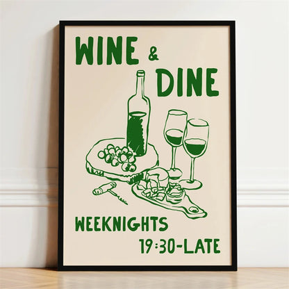 Wine & Dine Wall Art Poster – Retro Kitchen Print