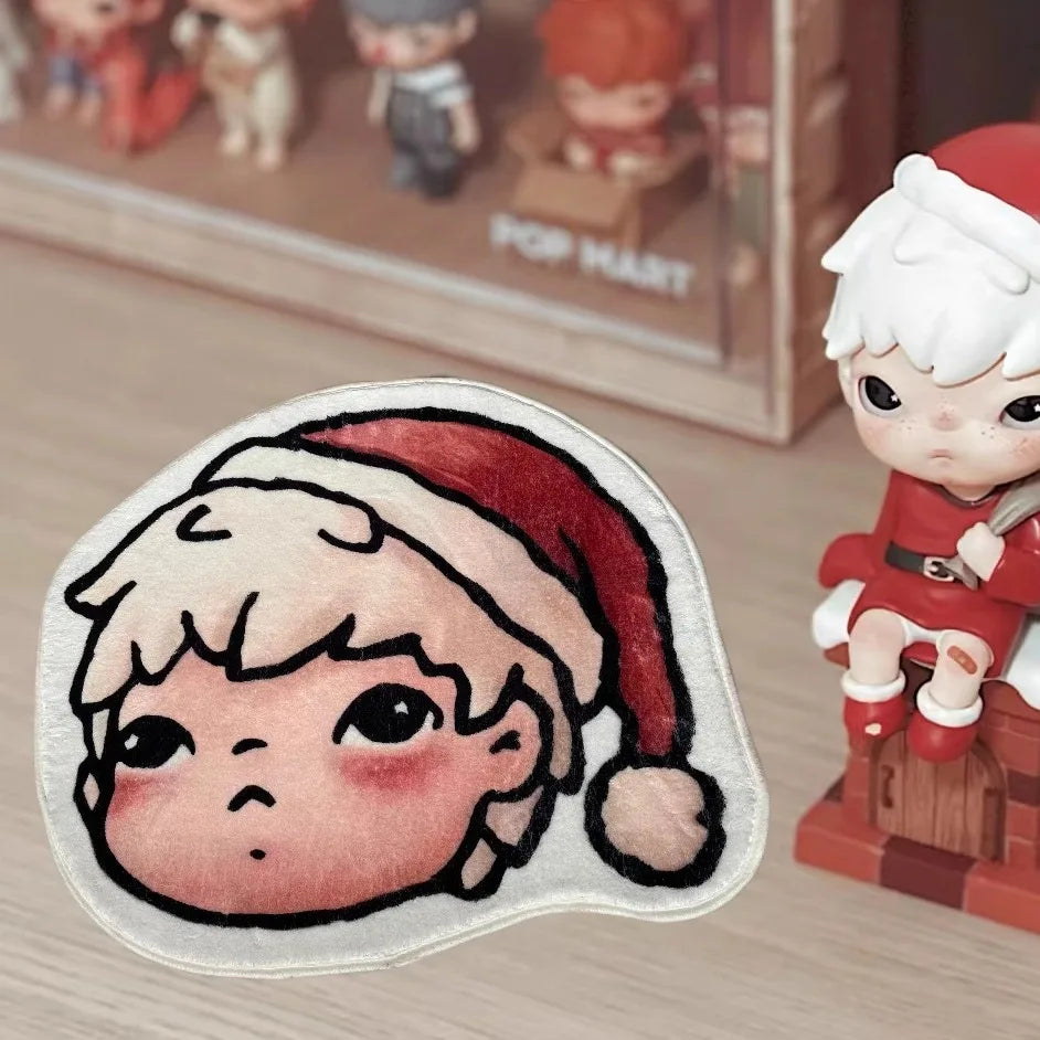 Christmas Boy Character Head-Shaped Rug – Soft Absorbent Floor Mat