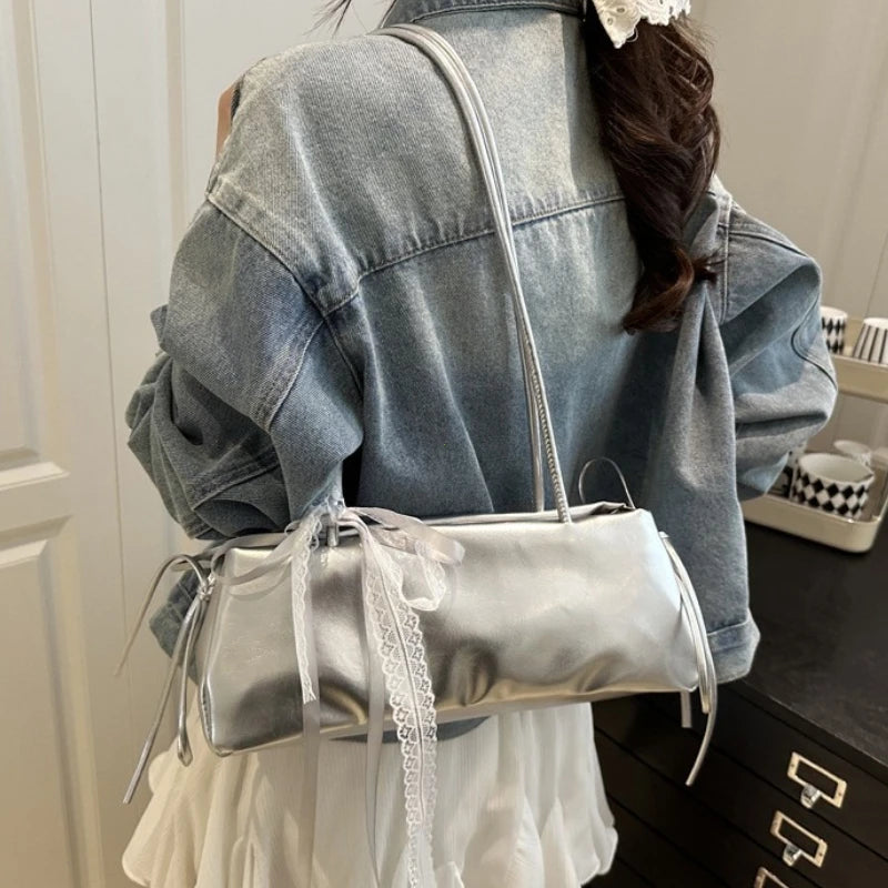 French Elegant Korean Bow Decoration Pu High-quality Square Bag