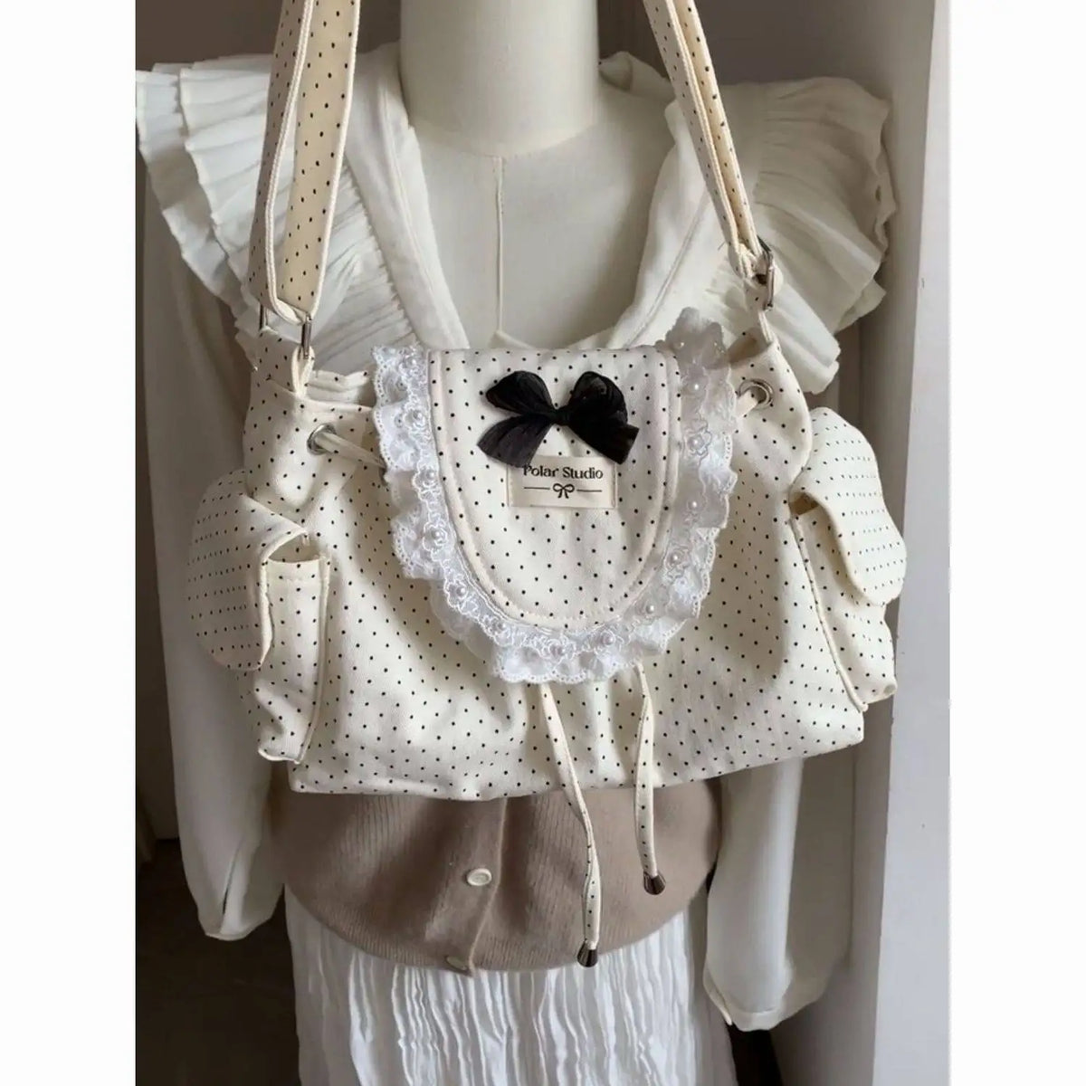 Retro Dot Cute Bow Black Crossbody Bags