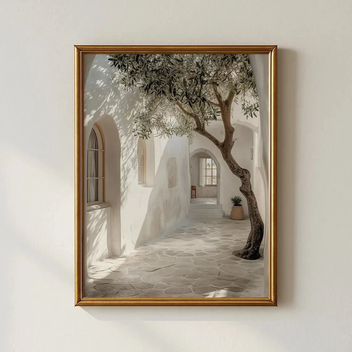 Olive Tree Wall Art Print – Mediterranean Courtyard Poster