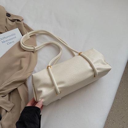 Women's Crinkled Faux Leather Cylinder Shoulder Bag