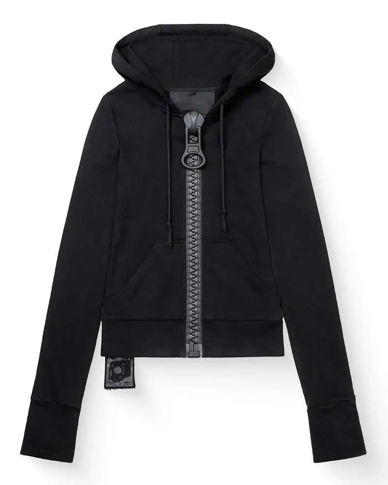 Chunky Zipper Cropped Hoodie – Harajuku Y2K Slim Fit Sweatshirt