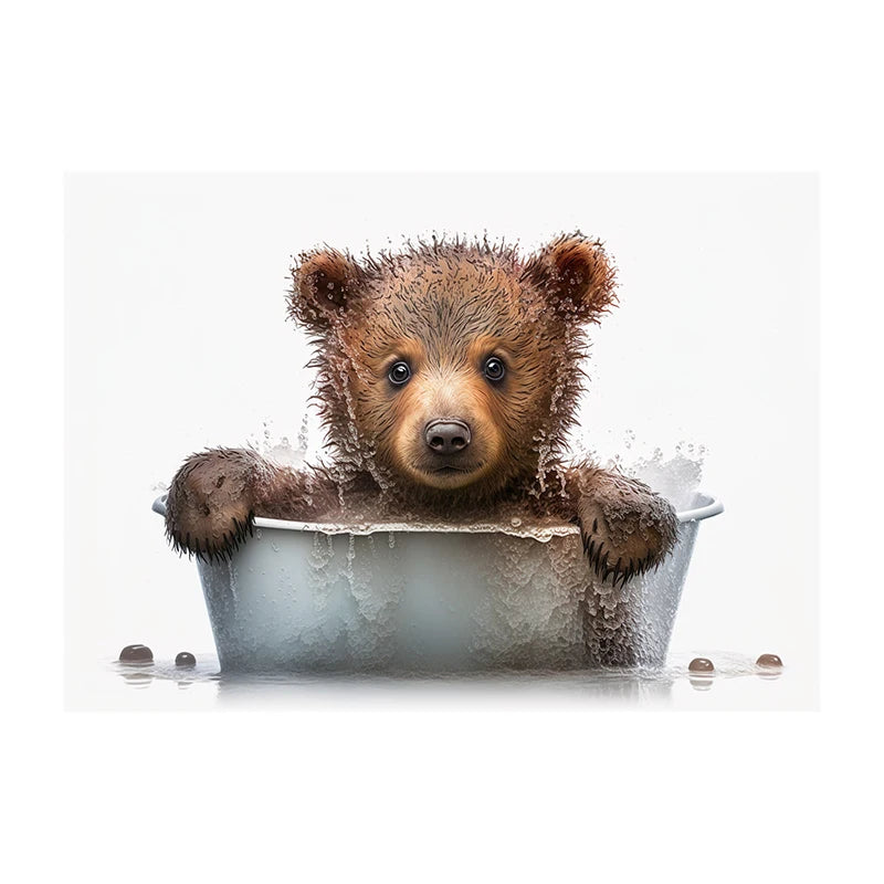 Cute Dog in Bathtub Wall Art Poster – Funny Puppy Canvas Print
