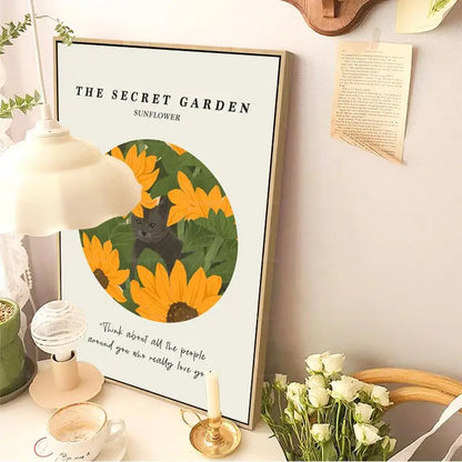 Cat & Sunflower Wall Art Poster – The Secret Garden Print