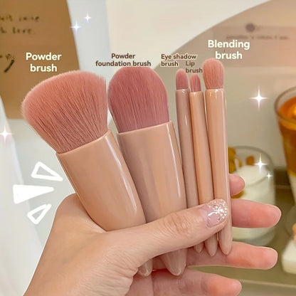 5-Piece Mini Travel Makeup Brush Set with Foldable Mirror