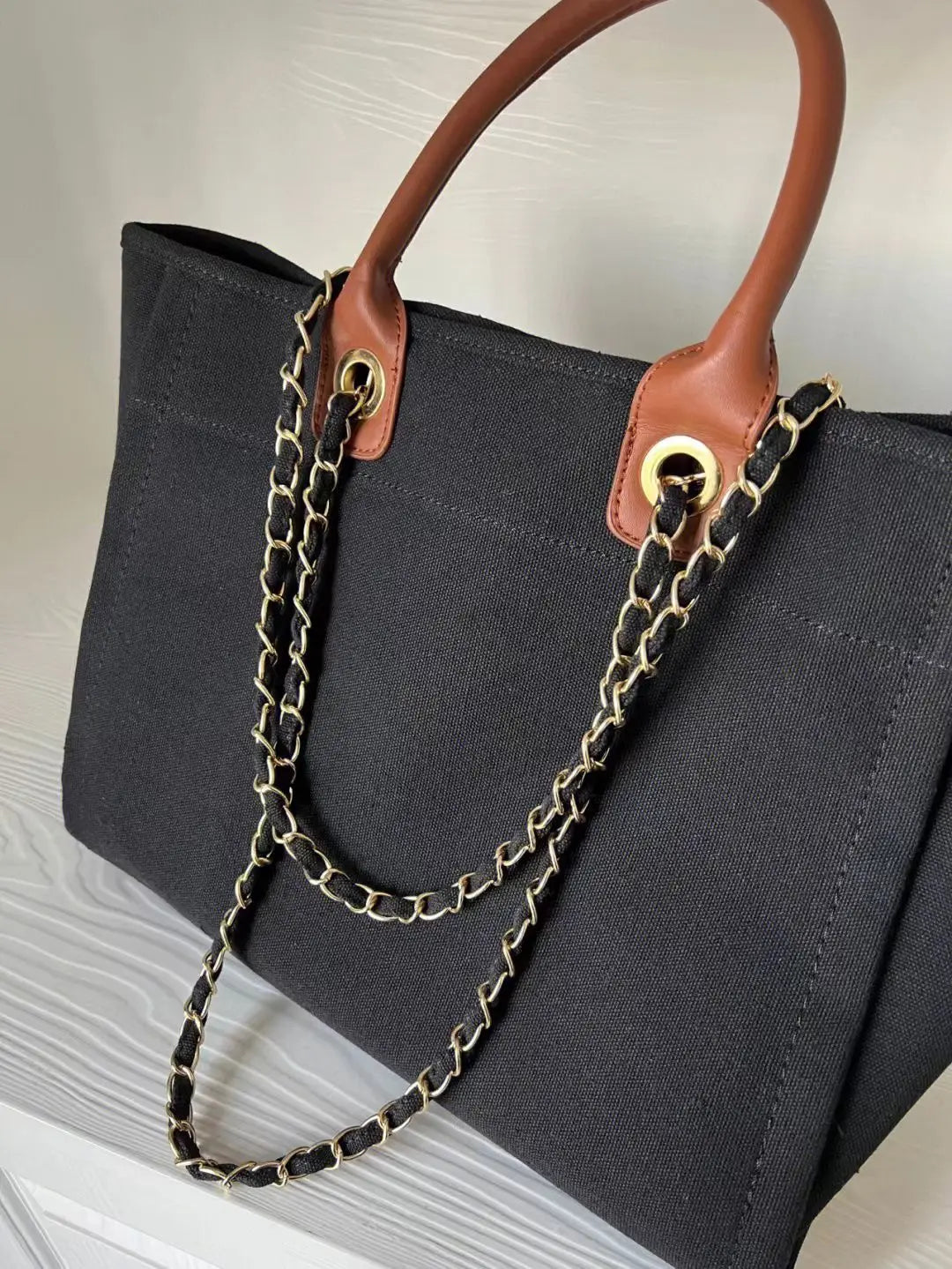 Retro Large Capacity Black Tote Bag Women Autumn Vintage