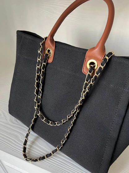 Retro Large Capacity Black Tote Bag Women Autumn Vintage