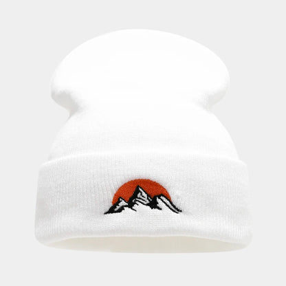 Embroidered Mountain Knit Beanie – Unisex Winter Hat