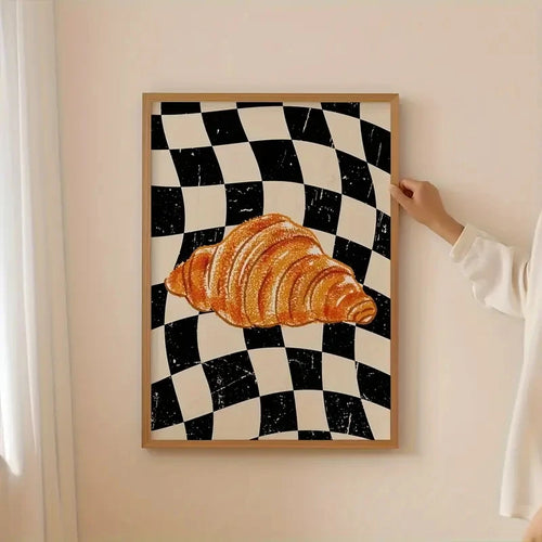 Croissant Checkerboard Canvas Wall Art Print – Kitchen Decor