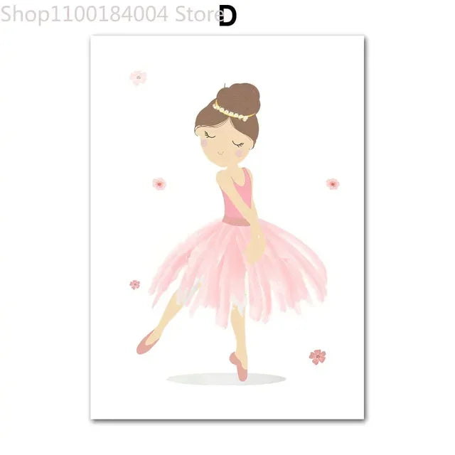 Kids Room Nursery Wall Art Posters – Boho Ballet Girl, Rainbow & Floral Prints