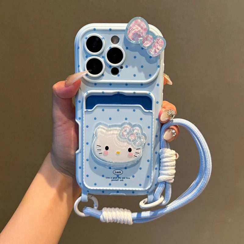 Hello Kitty 3D Bow iPhone Case with Card Holder & Wrist Strap
