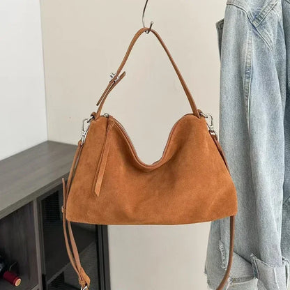 Women's Soft Matte Suede Cowhide Leather Shoulder Bag