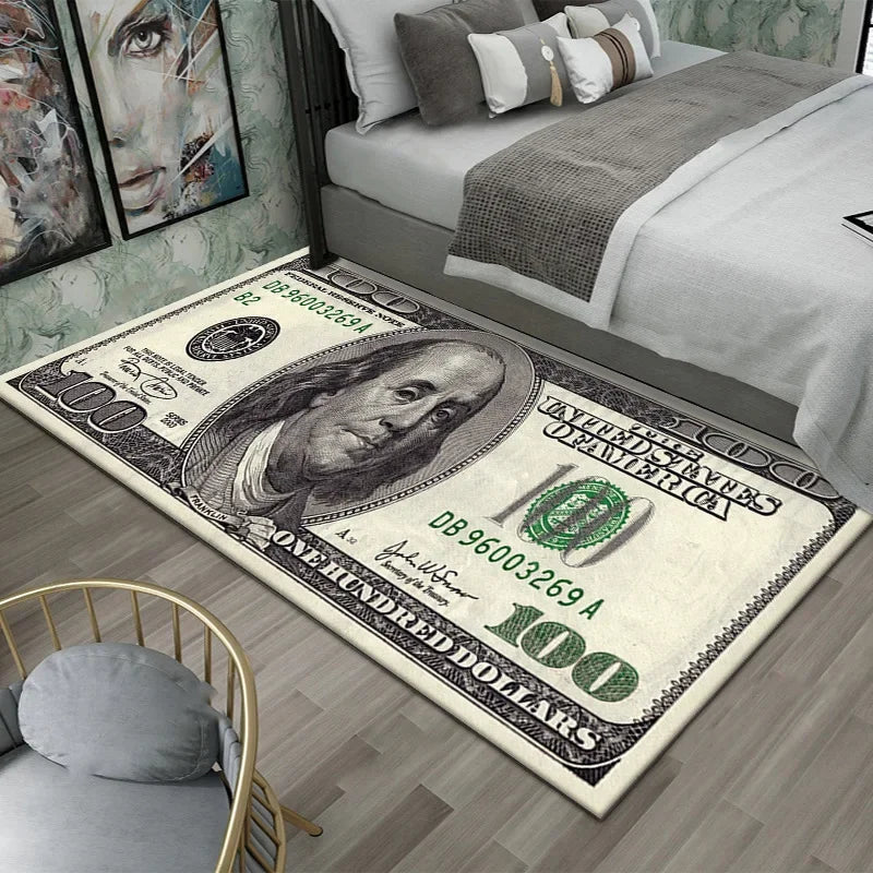 Dollar Print Area Rug – Anti-Slip Bedroom & Game Room Floor Mat