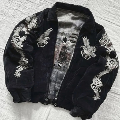 Dragon Embroidered Bomber Jacket – Y2K Harajuku Streetwear