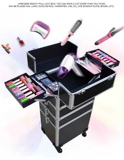 Large Professional Makeup Trolley Case – Multilayer Rolling