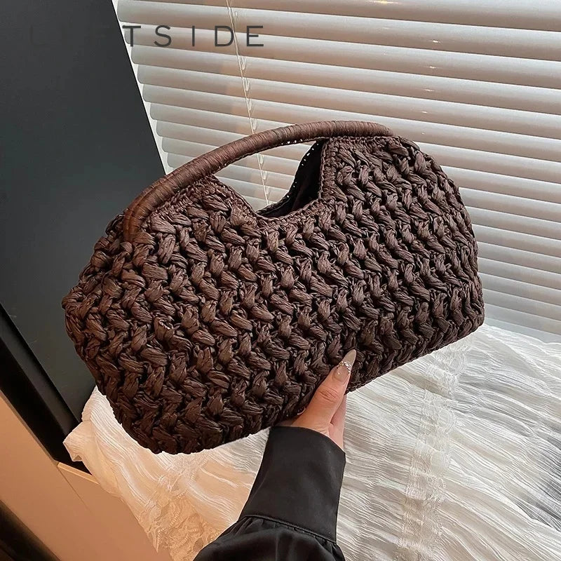 Woven Straw Top Handle Bag for Women – Boho Summer Handbag