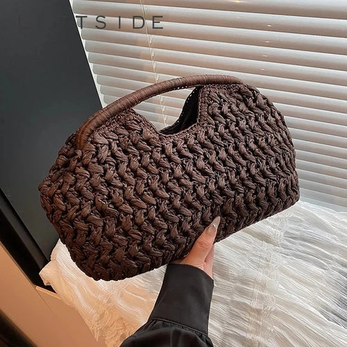 Woven Straw Top Handle Bag for Women – Boho Summer Handbag