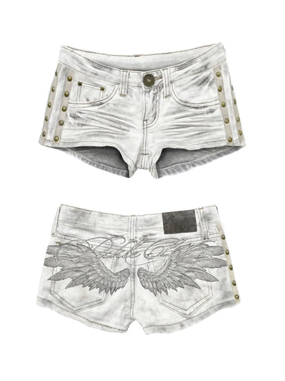 Y2K Angel Wings Vest & Denim Shorts Set – Punk Streetwear
