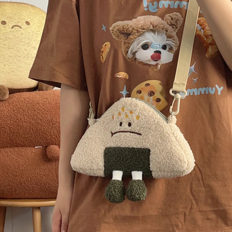 Japanese Kawaii Bag New Women Cartoon Rice Ball Plush Shoulder Bags