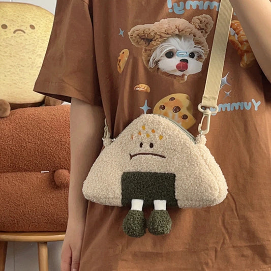Japanese Kawaii Bag New Women Cartoon Rice Ball Plush Shoulder Bags