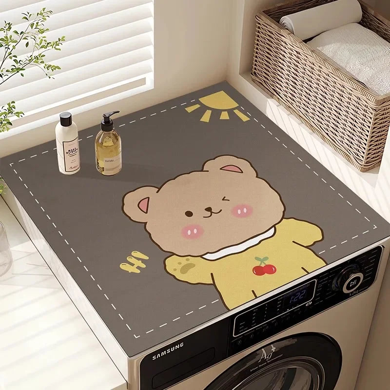 Washing Machine Top Cover Mat – Absorbent Non-Slip Cute Cartoon Pad