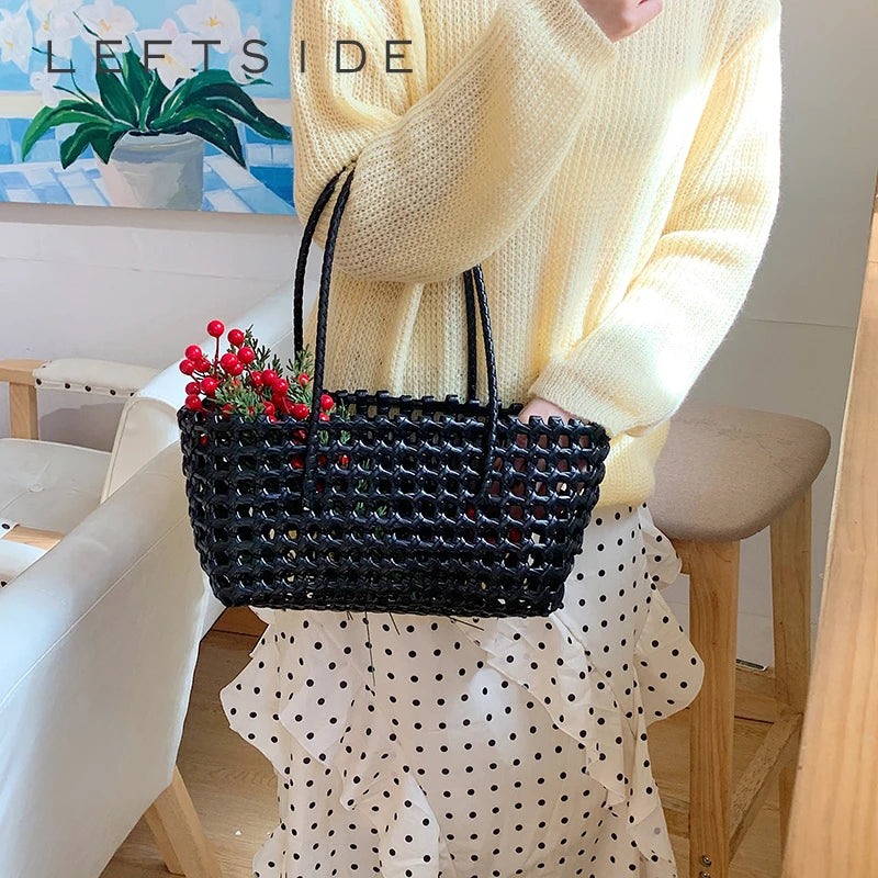 Hollow-Out Woven Tote Bag for Women – Korean Y2K Handbag