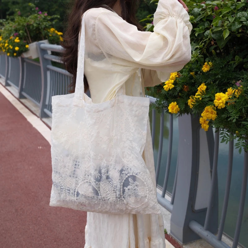 Handmade Embroidered Lace Op Bag European Organza Handbag