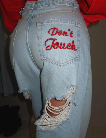 Ripped Wide Leg Jeans – Women's Y2K Hip Hop Streetwear Denim