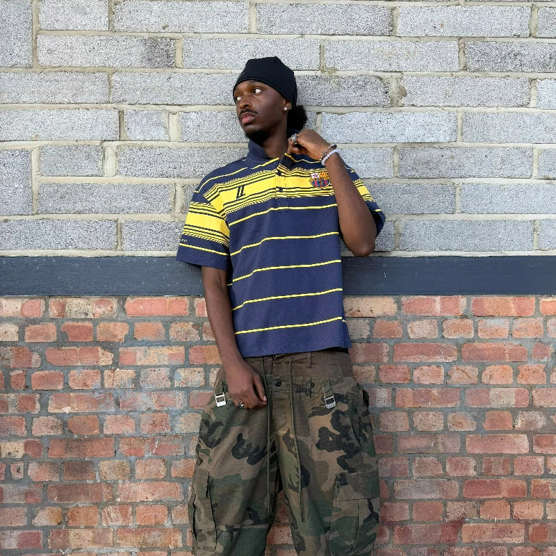Y2K Striped Polo Shirt – Retro Embroidered Logo Unisex Tee