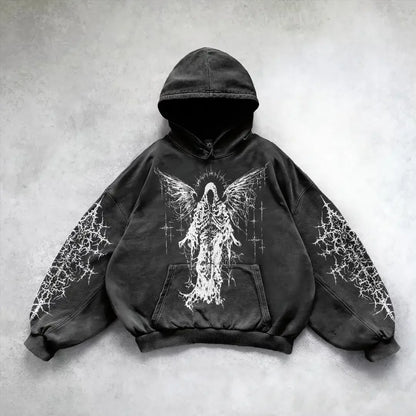 Y2K Goth Skull Goddess Print Oversized Hoodie – Women's Streetwear